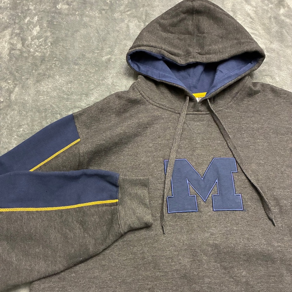 Majestic Michigan Wolverines Mens Hoodie Large‎ Blue Gold NCAA Pullover College